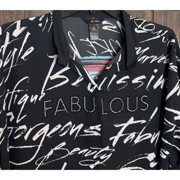 Ali Miles 1X Embellished Fabulous Wire Collar 3/4 Sleeve Button Front Tunic NEW - Picture 3 of 13